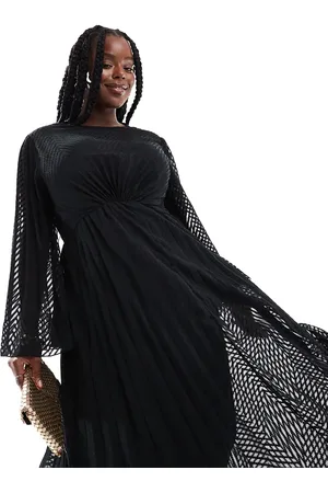 ASOS ASOS DESIGN Curve tie back fluted sleeve pleated chevron chiffon midi dress in