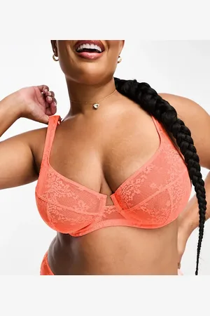 ASOS ASOS DESIGN Curve Cate lace underwired bra in neon peach