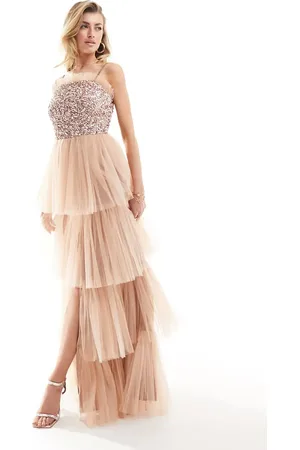 Beauut Bridesmaid strapless embellished tiered maxi dress in taupe