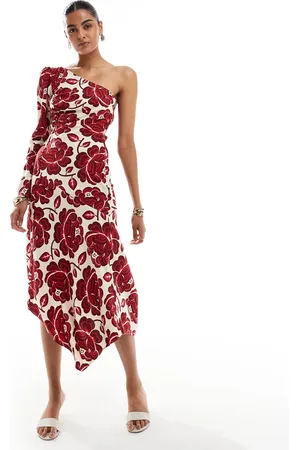 & OTHER STORIES One shoulder long sleeve midaxi dress with asymmetric hem in bold floral print
