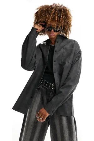 COLLUSION Leather look long sleeve oversized shirt in