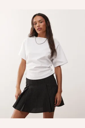 Reclaimed Slash neck cinched waist t-shirt with ruching detail in