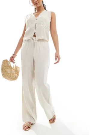 ONLY Pull up linen trousers in beige