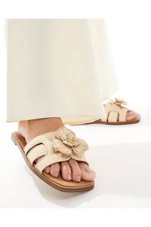 Aldo Seaflower padded flat sandals in beige raffia