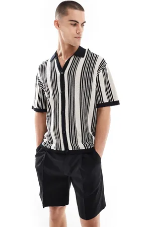Bershka Knitted button through stripe shirt in