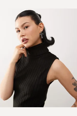 COLLUSION High neck roll fluffy retro top