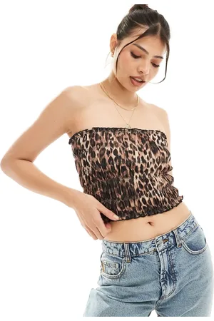 ASOS Shirred bandeau with leopard print in brown