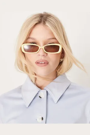 ASOS Narrow bevelled square sunglasses in buttermilk