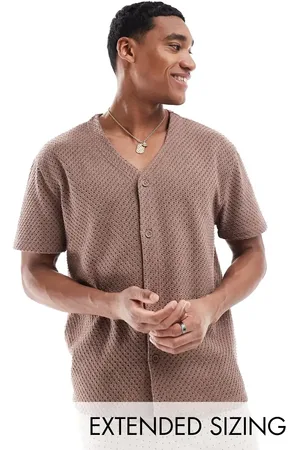 ASOS Relaxed baseball shirt in dark beige texture