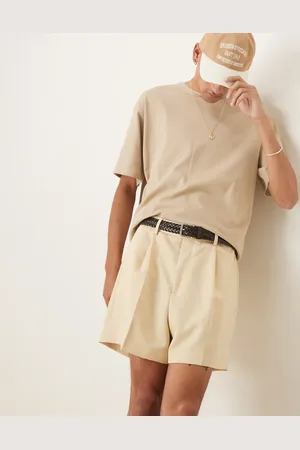 ASOS Smart wide cropped shorts with front pleat in buttermilk