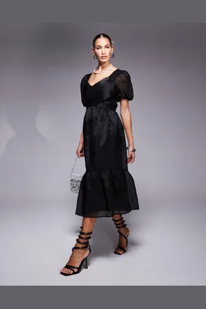 Lulus Puff sleeve midi tea dress in