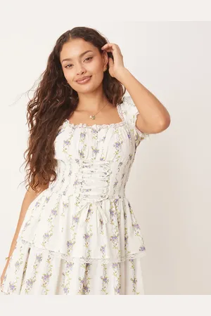 Miss Selfridge Corset mini dress in blue wallpaper floral print
