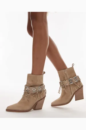 Bronx New-kole fringe western ankle boots in oatmilk suede