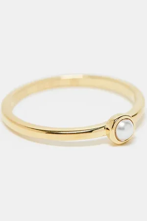 Daisy London Dainty faux pearl ring in 18ct plated sterling silver