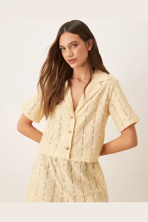 ASOS Co-ord semi sheer crochet relaxed fit shirt in buttermilk