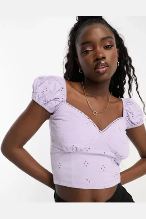 ASOS Broderie cupped puff sleeve sun top in lilac