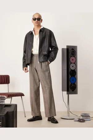 ASOS Smart wool mix wide leg trousers with front pleat in herringbone