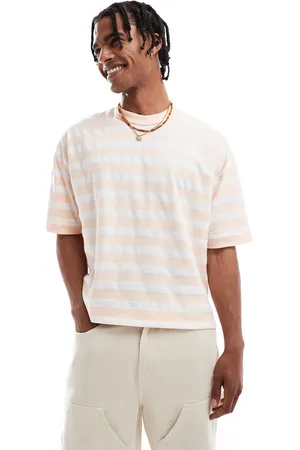 ASOS Boxy oversized t-shirt in heavyweight 220gsm pink and white stripe