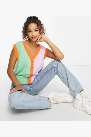 Urban Revivo Colourblock button through knitted vest in