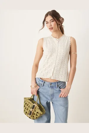ASOS Knitted pointelle tank in ecru
