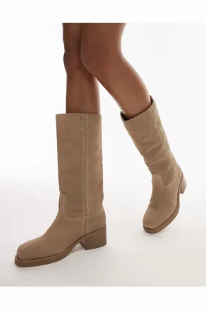 Bronx Ky-ley western knee boots in oatmilk washed suede