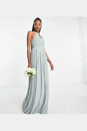 TFNC Bridesmaid pleated wrap detail maxi dress in sage