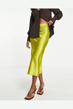 Topshop Satin bias midi skirt in chartreuse