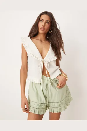 Free People Pull-on shirred insert shorts in light green
