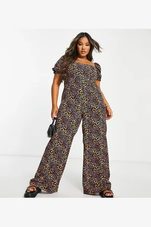 The Frolic The Frolic exclusive Plus square neck tea jumpsuit in ditsy floral