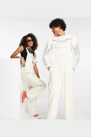 Reclaimed Inspired unisex cargo dungaree in stone