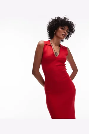 MANGO Compact knit midi dress with u neck in
