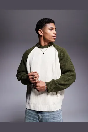 ASOS Super oversized boxy knitted fisherman rib raglan sleeve jumper in dark green
