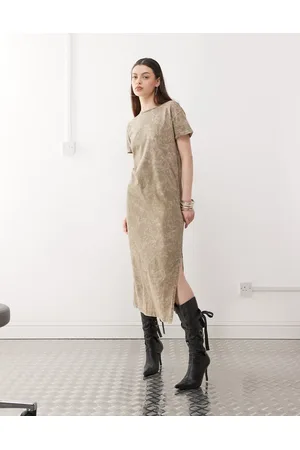 Noisy May Midaxi split t-shirt dress in washed sage