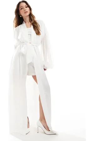 Six Stories Bridal chiffon sleeve satin maxi robe in ivory