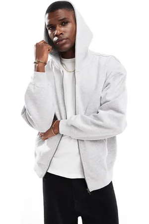 Only & Sons Oversized zip thru hoodie in light grey