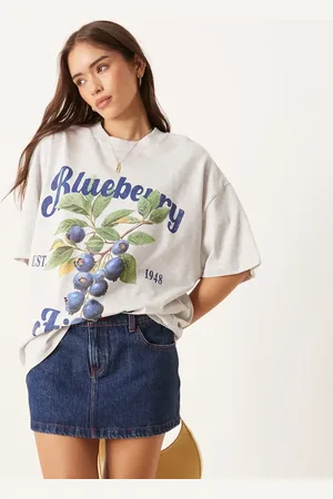 ASOS Oversized t-shirt with blueberry fields graphic in ice marl