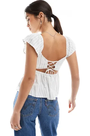 Hollister Frilly sleeve babydoll top in green stripes