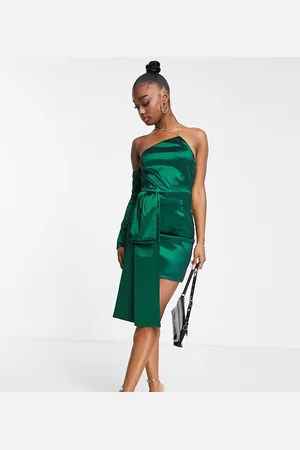 Collective The Label Exclusive one shoulder bow mini dress in emerald