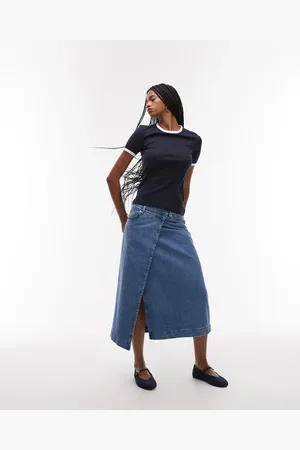 ARKET Denim midi wrap skirt in mid washed