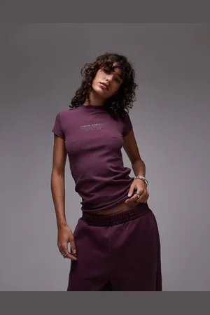 Topshop Community co-ord graphic ribbed baby tee in burgundy