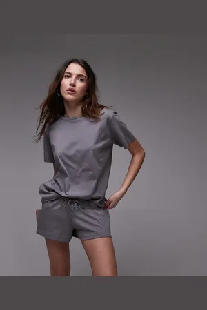 MANGO Soft touch cotton t-shirt and short pyjama set in charcoal