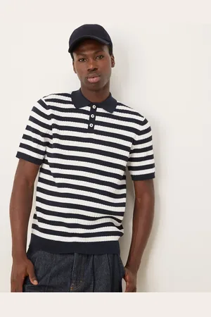 ASOS Knitted polo with stripe pattern in and white