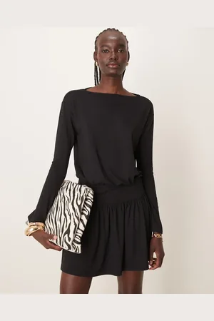 ASOS Cinched drop waist slash neck mini dress in