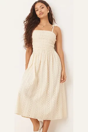 Miss Selfridge Strappy broderie maxi dress in buttermilk