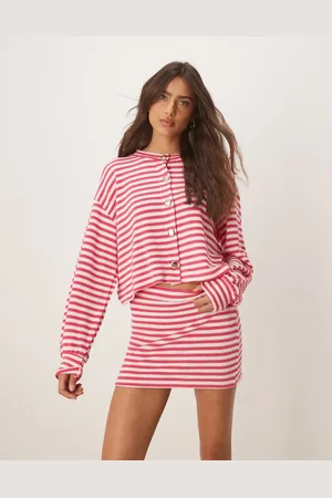 ASOS Knitted mini skirt co-ord in dark pink stripe