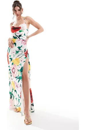 HOPE & IVY Satin cami maxi dress with thigh spit in light base floral