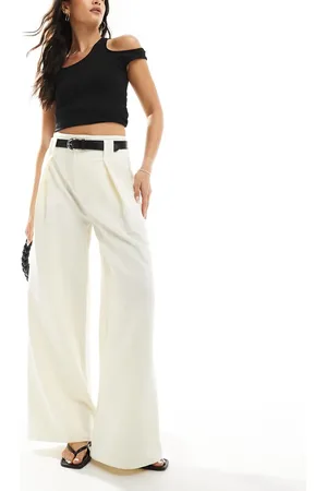ASOS Tailored super wide leg belted trousers in off white