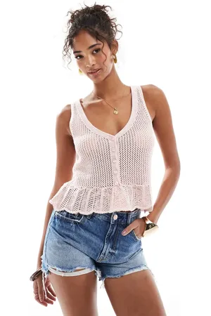 Stradivarius Ruffle hem knitted top in