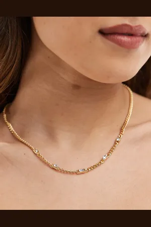 Pieces® Baguette stone detail chain necklace in