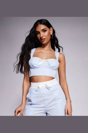 Kaiia Exclusive boxer waistband bow detail shorts co-ord in gingham seersucker